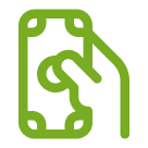 Hand holding a green money bill icon.