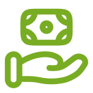 Hand holding money icon on black background.